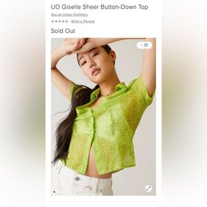 Urban Outfitters Green Sheer Button-Down Top